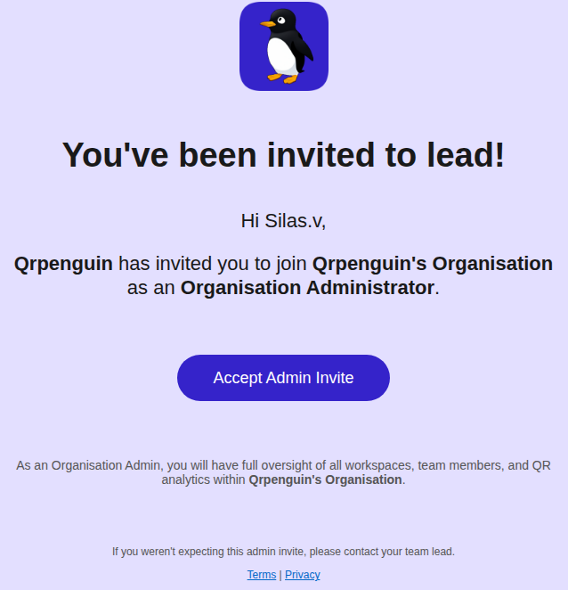 The automated email invitation as received in a user's inbox, showing the call-to-action button